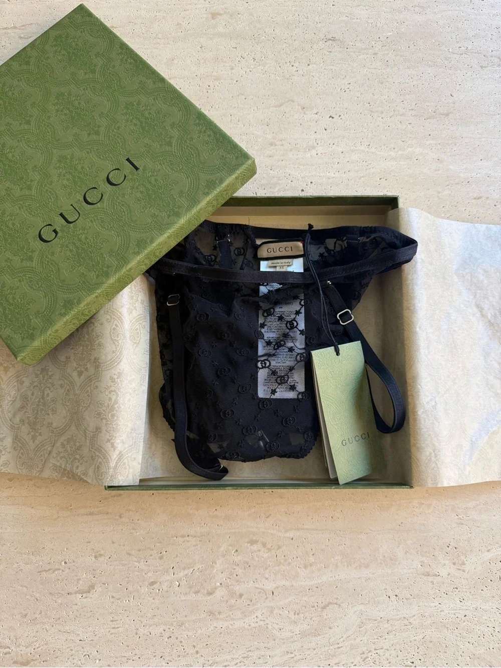 NWT GUCCI Black GG Star Tulle Garter Panties Size/ XS